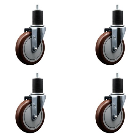 Service Caster 5'' SS Maroon Poly Wheel Swivel 1-3/4'' Expanding Stem Caster Set, 4PK SCC-SSEX20S514-PPUB-MRN-134-4